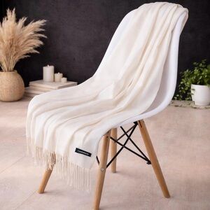 Cream Cashmere Scarf with Fringe
